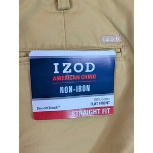 IZOD American Chino Mens 34x34 Khaki Tan Non-Iron Straight Fit Pants NEW